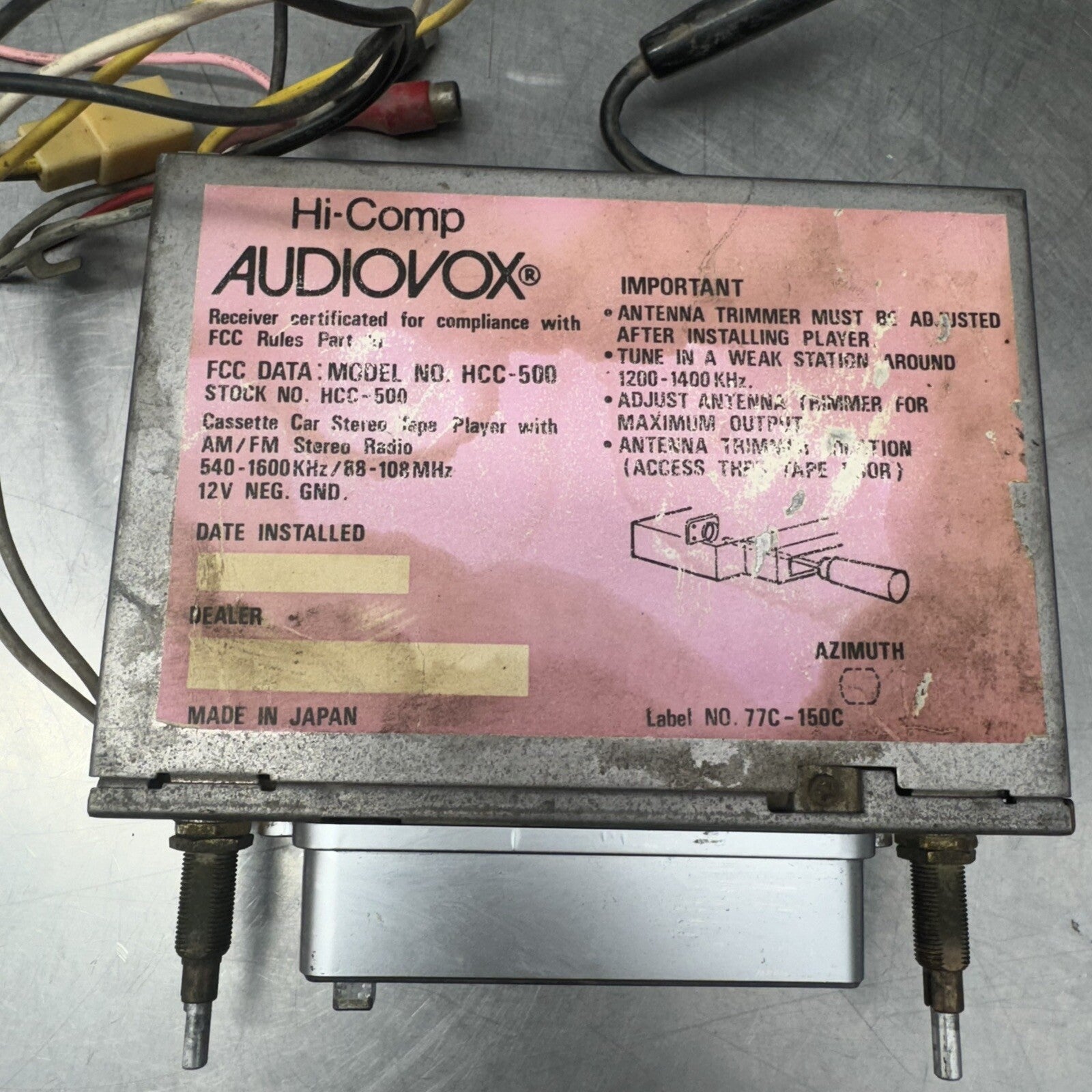 Hicomp HCC-500 Audiovox Car Radio Made In Japan Toyota #1