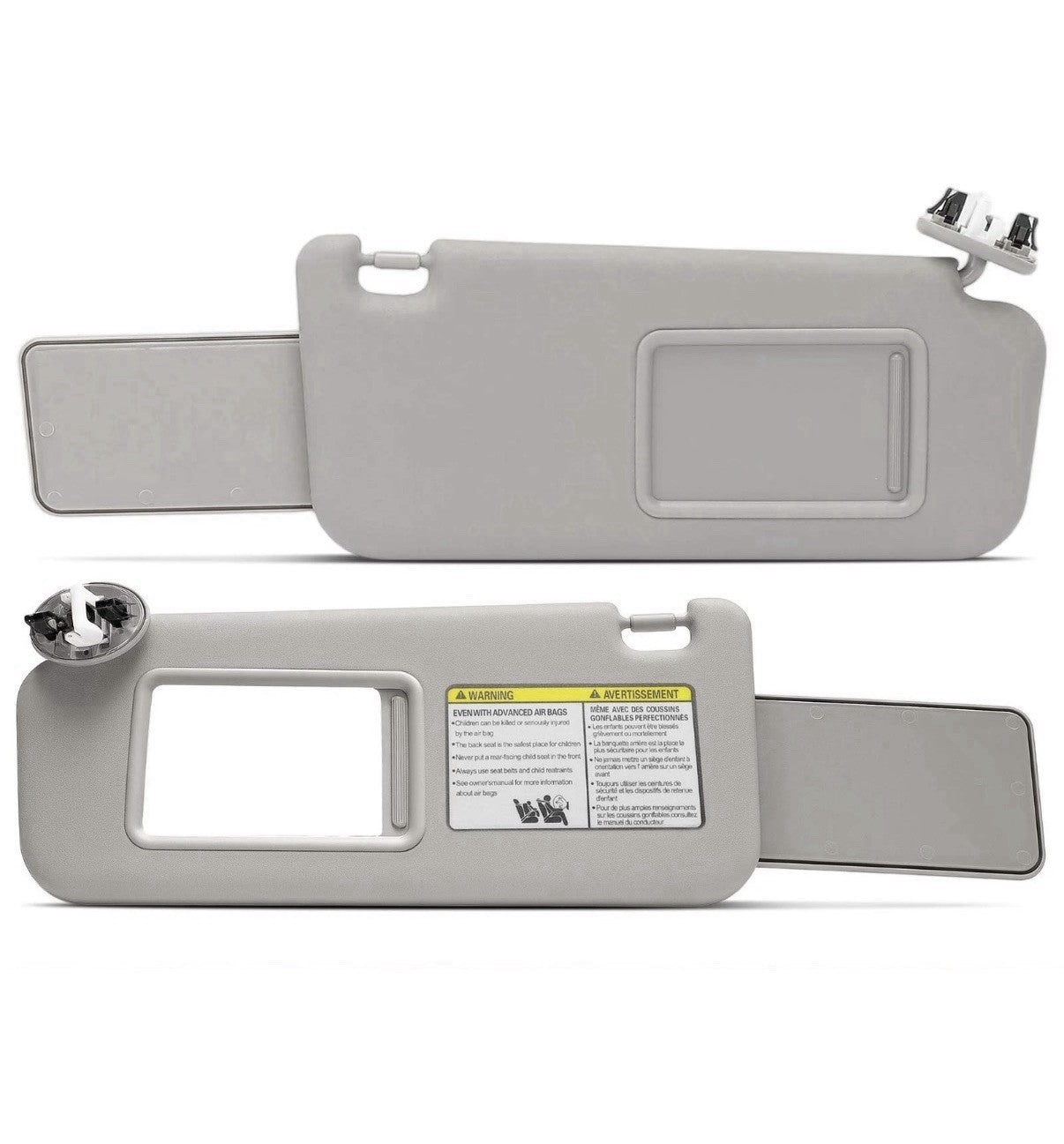 Pair Gray Sun Visor with Extender & Mirror for Toyota RAV4 2006-2013 w/o Sunroof