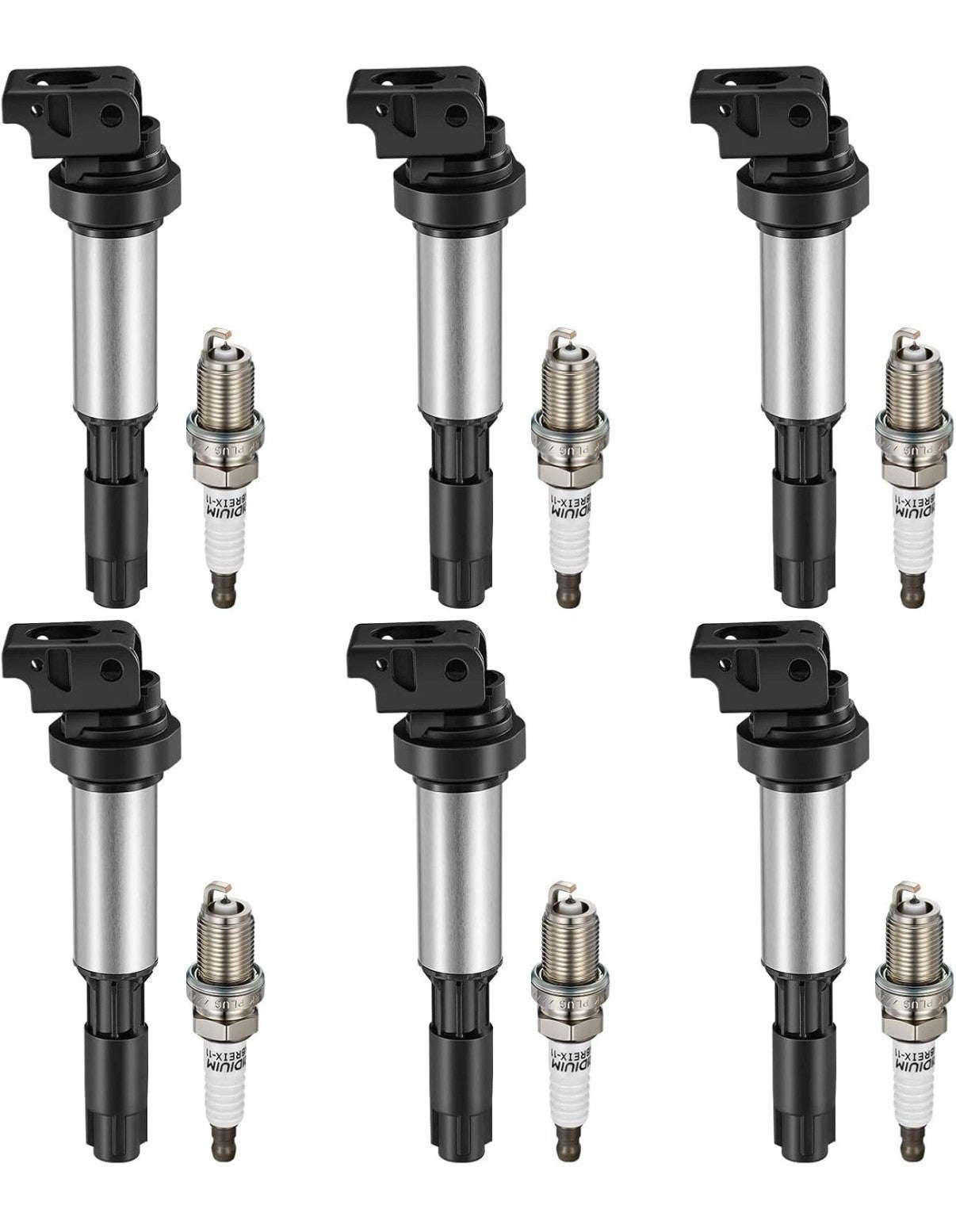6 Ignition Coils Pack UF515 and Spark Plug For 2003-2005 BMW 525i 2.5L l6